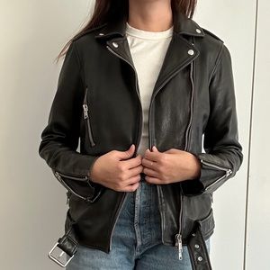 All Saints leather jacket with removable hood